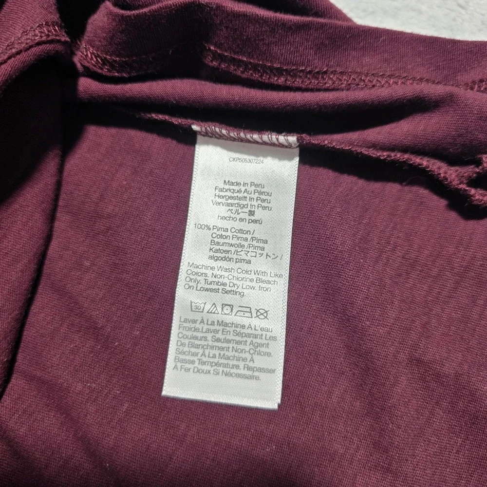 Madewell Women XXS Burgundy Puff‎ Sleeve Smocked Cuff Soft Slub Cotton Top